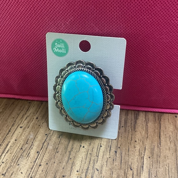 Western Styled Oval Phone Grip Faux Turquoise & Burnished Silvertone - Picture 2 of 5